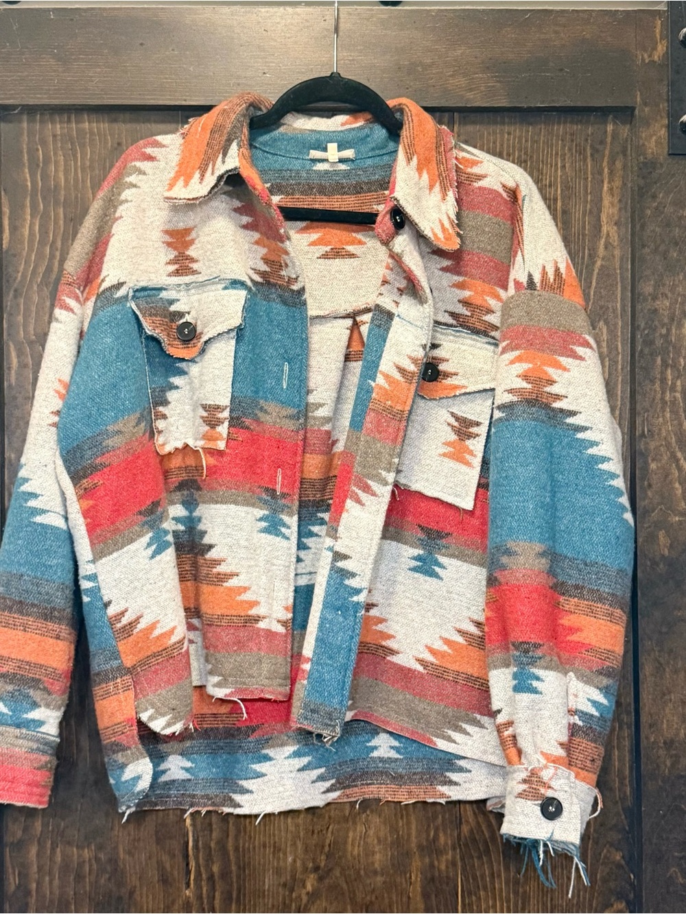 Women’s Aztec Pattern Button-Up Shacket Jacket - Multicolor